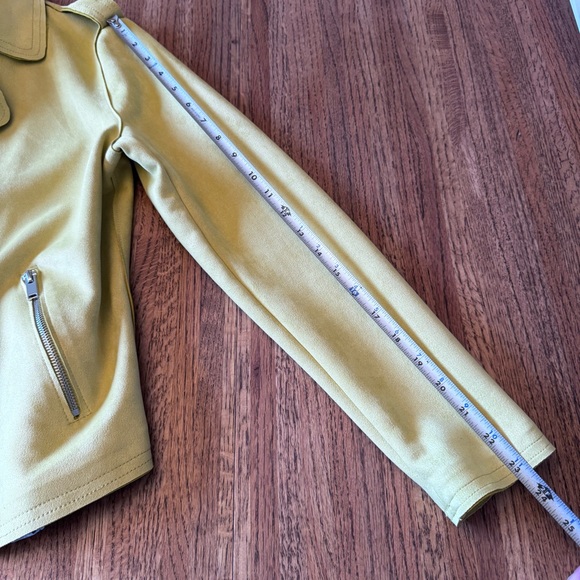 Philosophy Women’s Sz S Mustard Yellow Open Front Faux Leather Jacket Moto Style - Picture 8 of 10